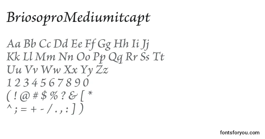 Czcionka BriosoproMediumitcapt – alfabet, cyfry, specjalne znaki