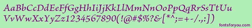 BriosoproMediumitcapt Font – Purple Fonts on Green Background