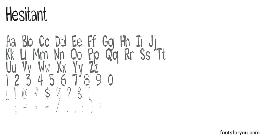 Czcionka Hesitant – alfabet, cyfry, specjalne znaki