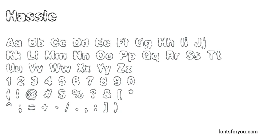 Czcionka Hassle – alfabet, cyfry, specjalne znaki