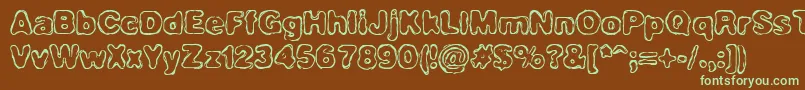 フォントHassle – 緑色の文字が茶色の背景にあります。