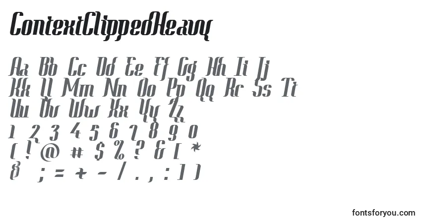 Czcionka ContextClippedHeavy – alfabet, cyfry, specjalne znaki