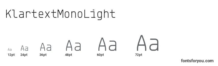 Размеры шрифта KlartextMonoLight