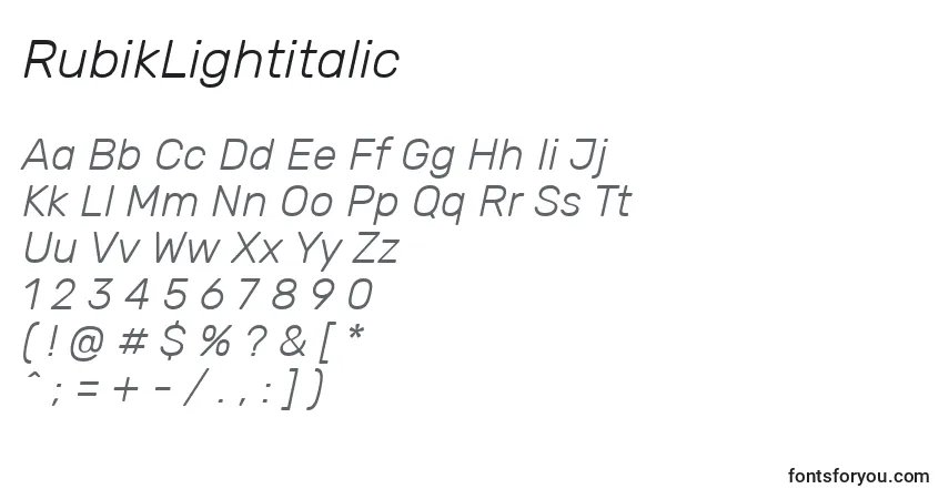 Шрифт RubikLightitalic – алфавит, цифры, специальные символы