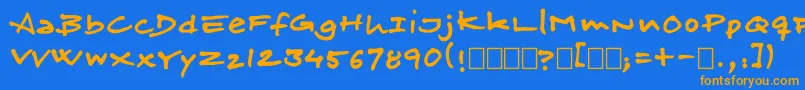 フォントSkitserfineliner – オレンジ色の文字が青い背景にあります。