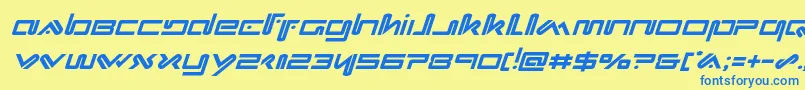 フォントXephyrital – 青い文字が黄色の背景にあります。