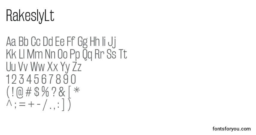Schriftart RakeslyLt – Alphabet, Zahlen, spezielle Symbole