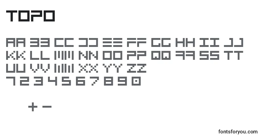 Schriftart Topo – Alphabet, Zahlen, spezielle Symbole