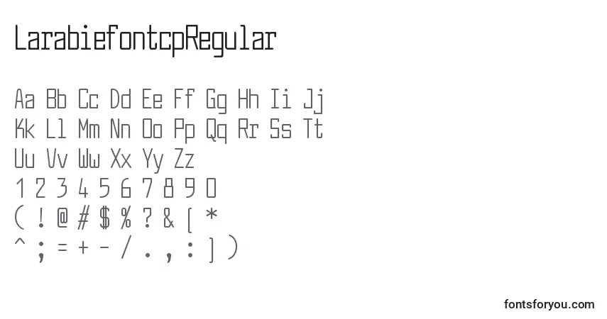 A fonte LarabiefontcpRegular – alfabeto, números, caracteres especiais