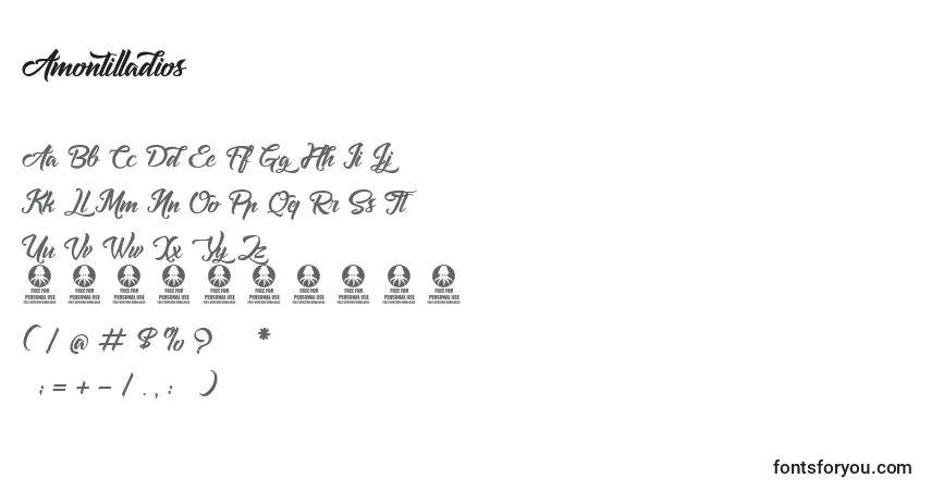 Schriftart Amontilladios – Alphabet, Zahlen, spezielle Symbole