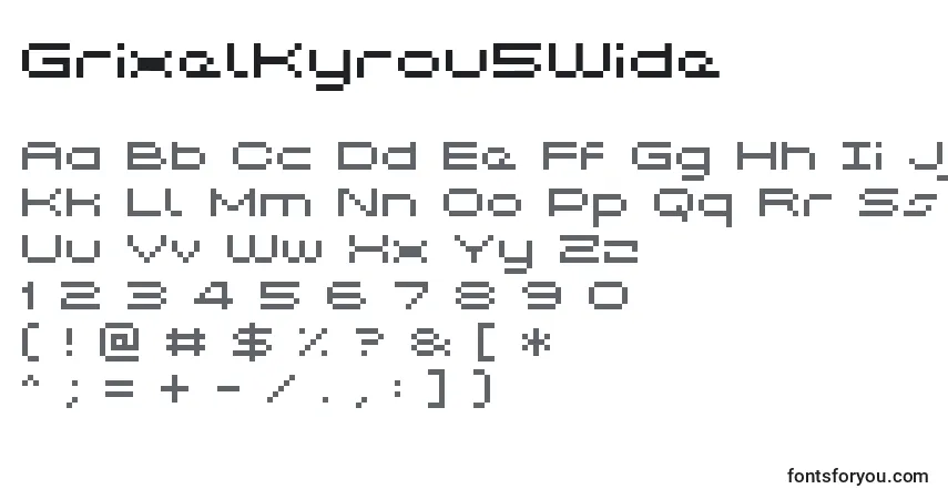 Czcionka GrixelKyrou5Wide – alfabet, cyfry, specjalne znaki