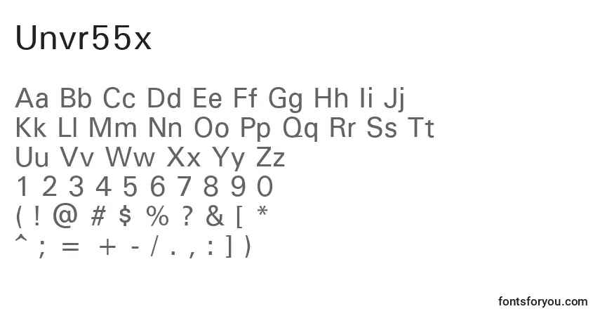A fonte Unvr55x – alfabeto, números, caracteres especiais