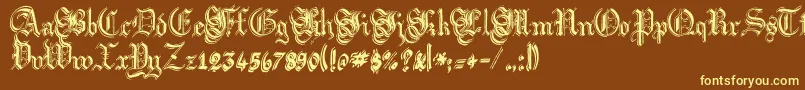 Argflahm-Schriftart – Gelbe Schriften auf braunem Hintergrund