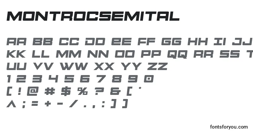 Montrocsemital-fontti – aakkoset, numerot, erikoismerkit