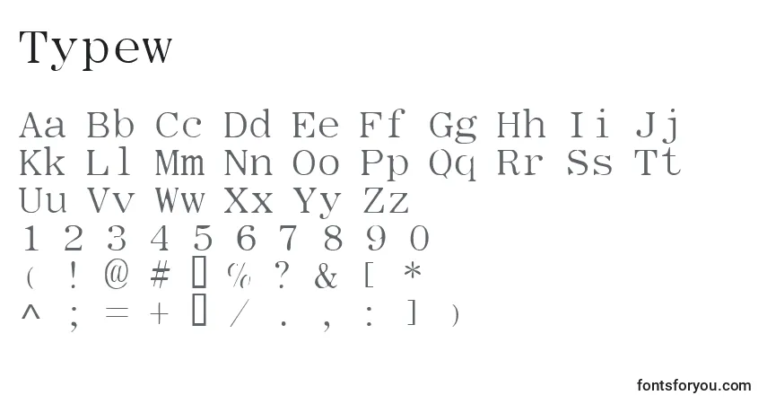 Schriftart Typew – Alphabet, Zahlen, spezielle Symbole