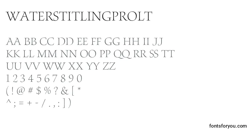 A fonte WaterstitlingproLt – alfabeto, números, caracteres especiais