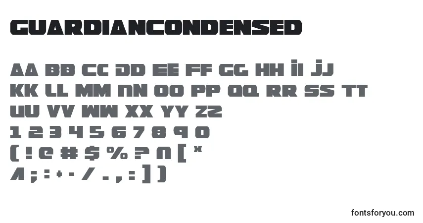 A fonte GuardianCondensed – alfabeto, números, caracteres especiais