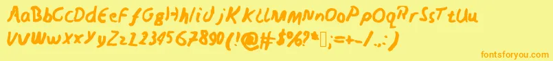 フォントNedswriting – オレンジの文字が黄色の背景にあります。
