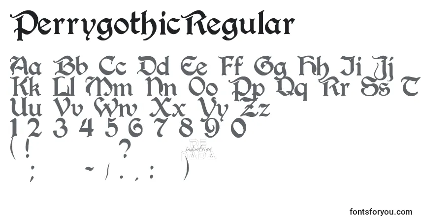 A fonte PerrygothicRegular – alfabeto, números, caracteres especiais