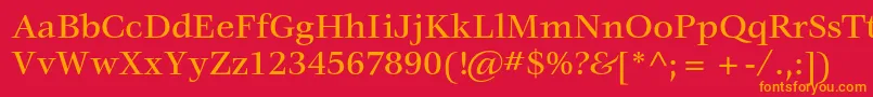 VeljovicstdMedium-Schriftart – Orangefarbene Schriften auf rotem Hintergrund