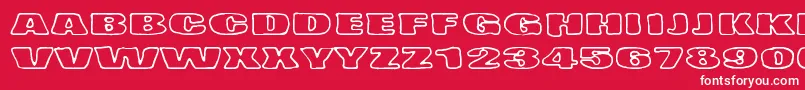 TempoMinimoBass-Schriftart – Weiße Schriften auf rotem Hintergrund