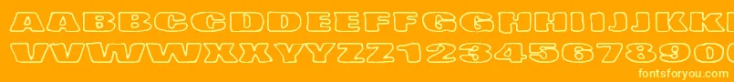 TempoMinimoBass-Schriftart – Gelbe Schriften auf orangefarbenem Hintergrund