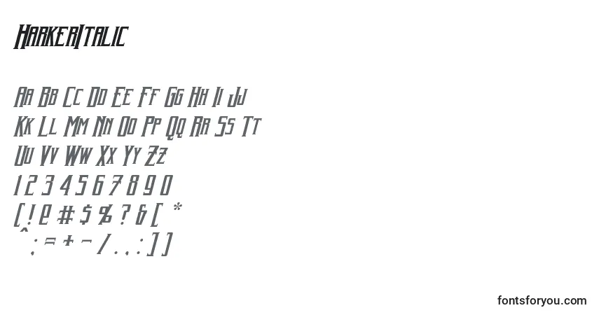 Шрифт HarkerItalic – алфавит, цифры, специальные символы