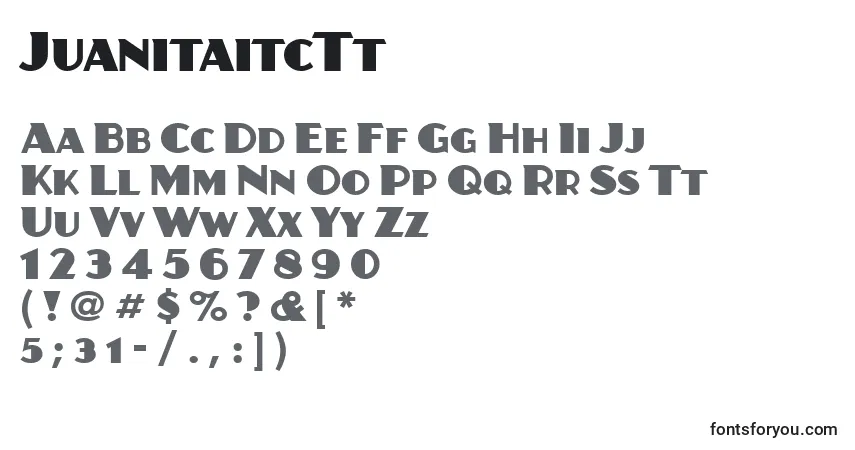 Czcionka JuanitaitcTt – alfabet, cyfry, specjalne znaki