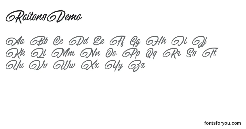 RaitonsDemo-fontti – aakkoset, numerot, erikoismerkit