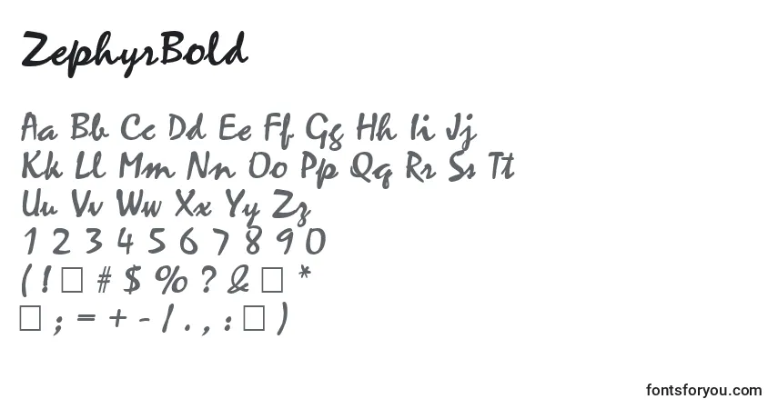 A fonte ZephyrBold – alfabeto, números, caracteres especiais