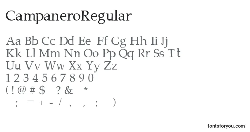 Czcionka CampaneroRegular – alfabet, cyfry, specjalne znaki