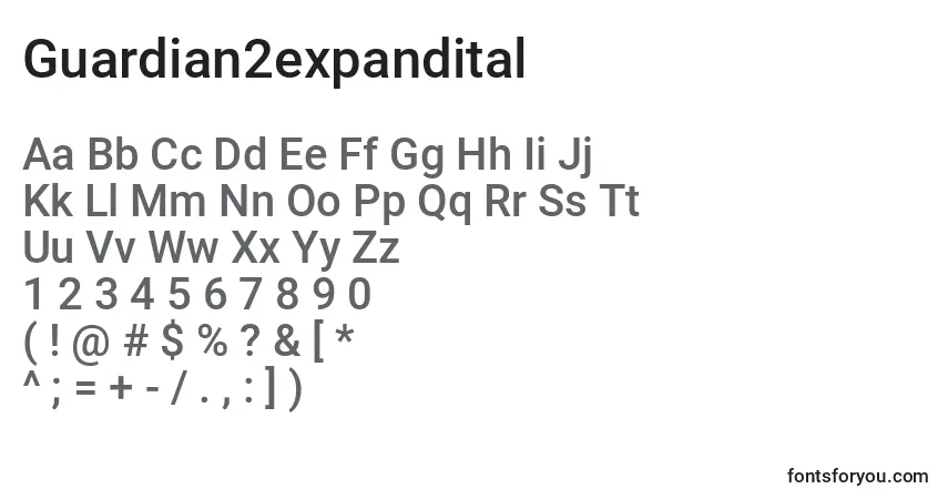 Schriftart Guardian2expandital – Alphabet, Zahlen, spezielle Symbole