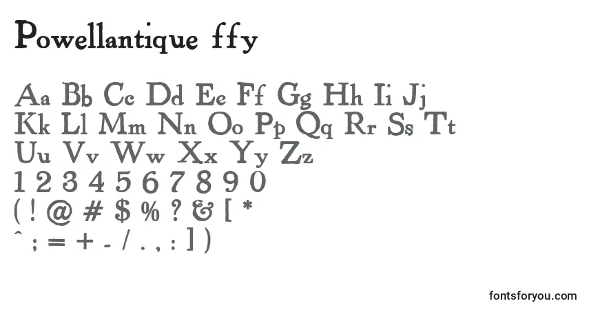 Czcionka Powellantique ffy – alfabet, cyfry, specjalne znaki
