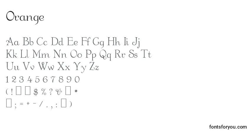 Czcionka Orange – alfabet, cyfry, specjalne znaki