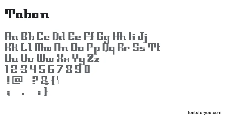 Czcionka Tabon – alfabet, cyfry, specjalne znaki