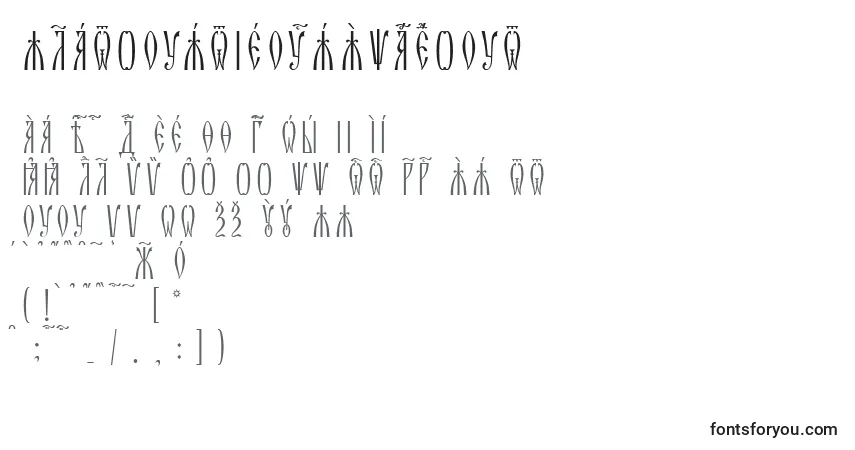 Czcionka ZlatoustIeucsSpacedout – alfabet, cyfry, specjalne znaki