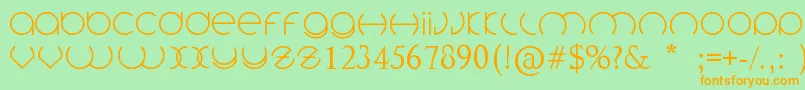 フォントCirclefont – オレンジの文字が緑の背景にあります。