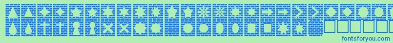 Bricksnthings-Schriftart – Blaue Schriften auf grünem Hintergrund