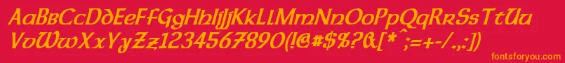 フォントDalelandsUncialCondensedBoldItalic – 赤い背景にオレンジの文字