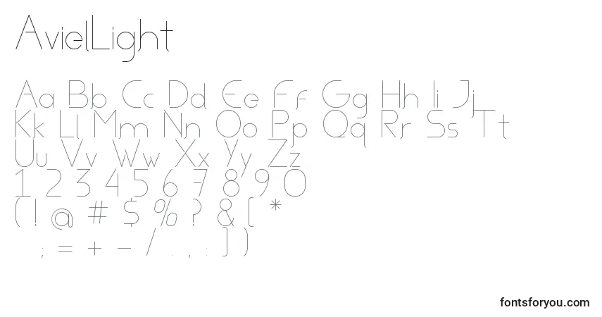 Шрифт AvielLight – алфавит, цифры, специальные символы