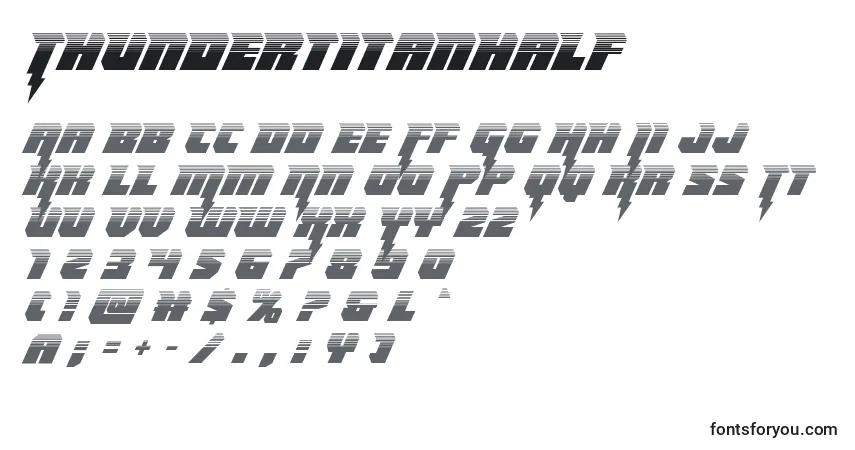 Шрифт Thundertitanhalf – алфавит, цифры, специальные символы