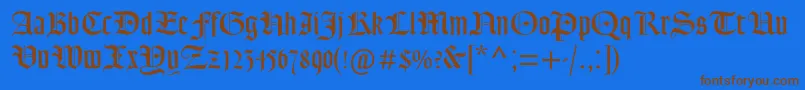 Goudytextmtstd-Schriftart – Braune Schriften auf blauem Hintergrund