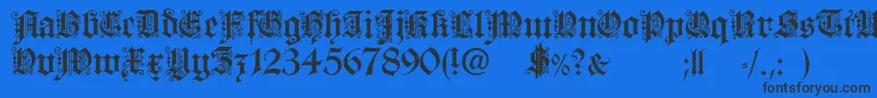 FortunaGothicFlorishc-Schriftart – Schwarze Schriften auf blauem Hintergrund