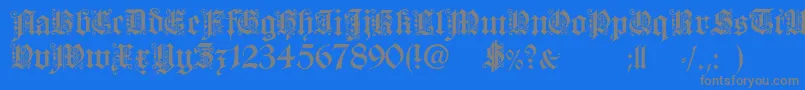 FortunaGothicFlorishc-Schriftart – Graue Schriften auf blauem Hintergrund