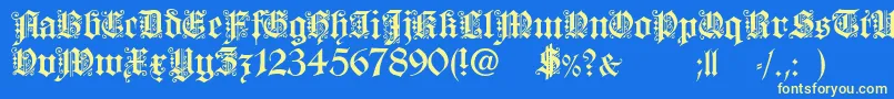 FortunaGothicFlorishc Font – Yellow Fonts on Blue Background