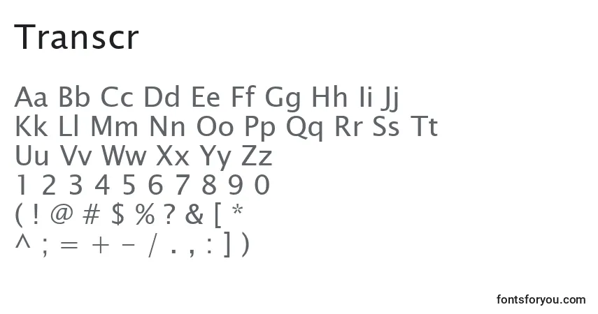 A fonte Transcr – alfabeto, números, caracteres especiais