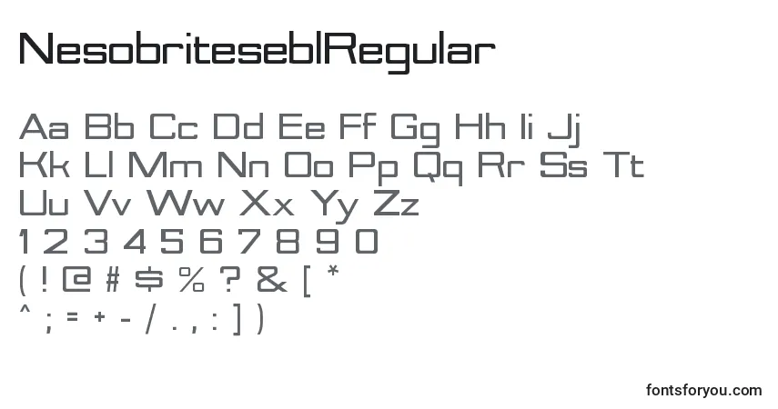 Schriftart NesobriteseblRegular – Alphabet, Zahlen, spezielle Symbole