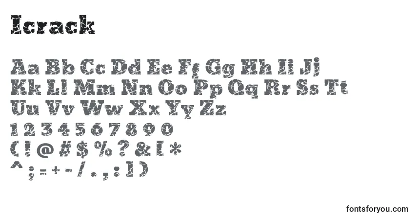 A fonte Icrack – alfabeto, números, caracteres especiais