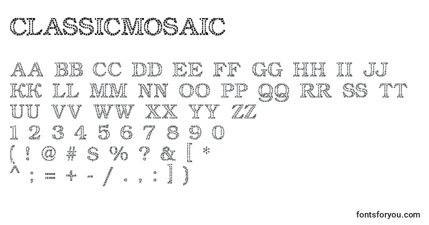 A fonte Classicmosaic – alfabeto, números, caracteres especiais