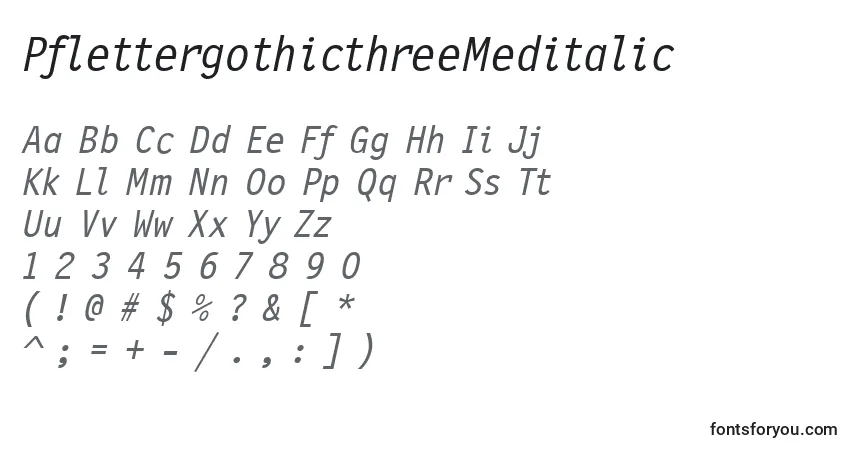 characters of pflettergothicthreemeditalic font, letter of pflettergothicthreemeditalic font, alphabet of  pflettergothicthreemeditalic font